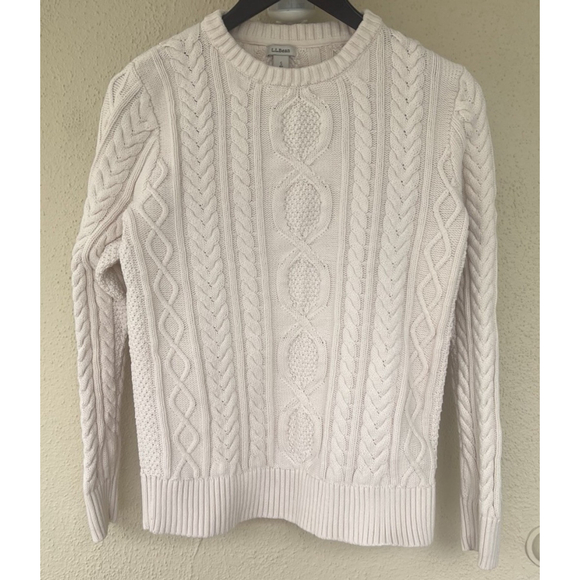 LL Bean Heritage Soft Organic Cotton Fisherman Cable Knit Sweater Thick Small - Picture 1 of 6